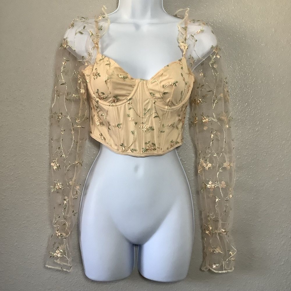 Embroidered Feminine Romantic Regencycore Fairy Dainty Cream Bustier Top‎ XS